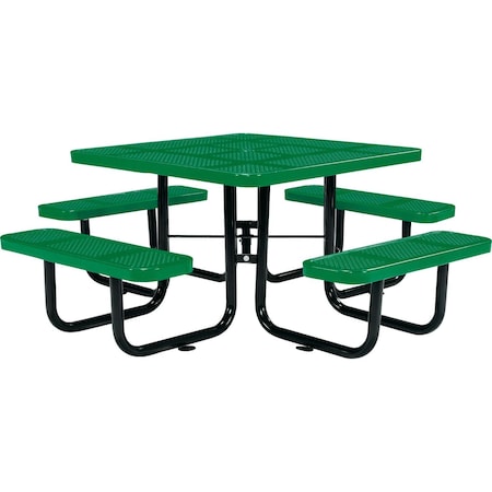 Global Industrial Square Picnic Table, Green, Perforated Metal, 46 in L, 29-1/2 in H Overall 694551GN